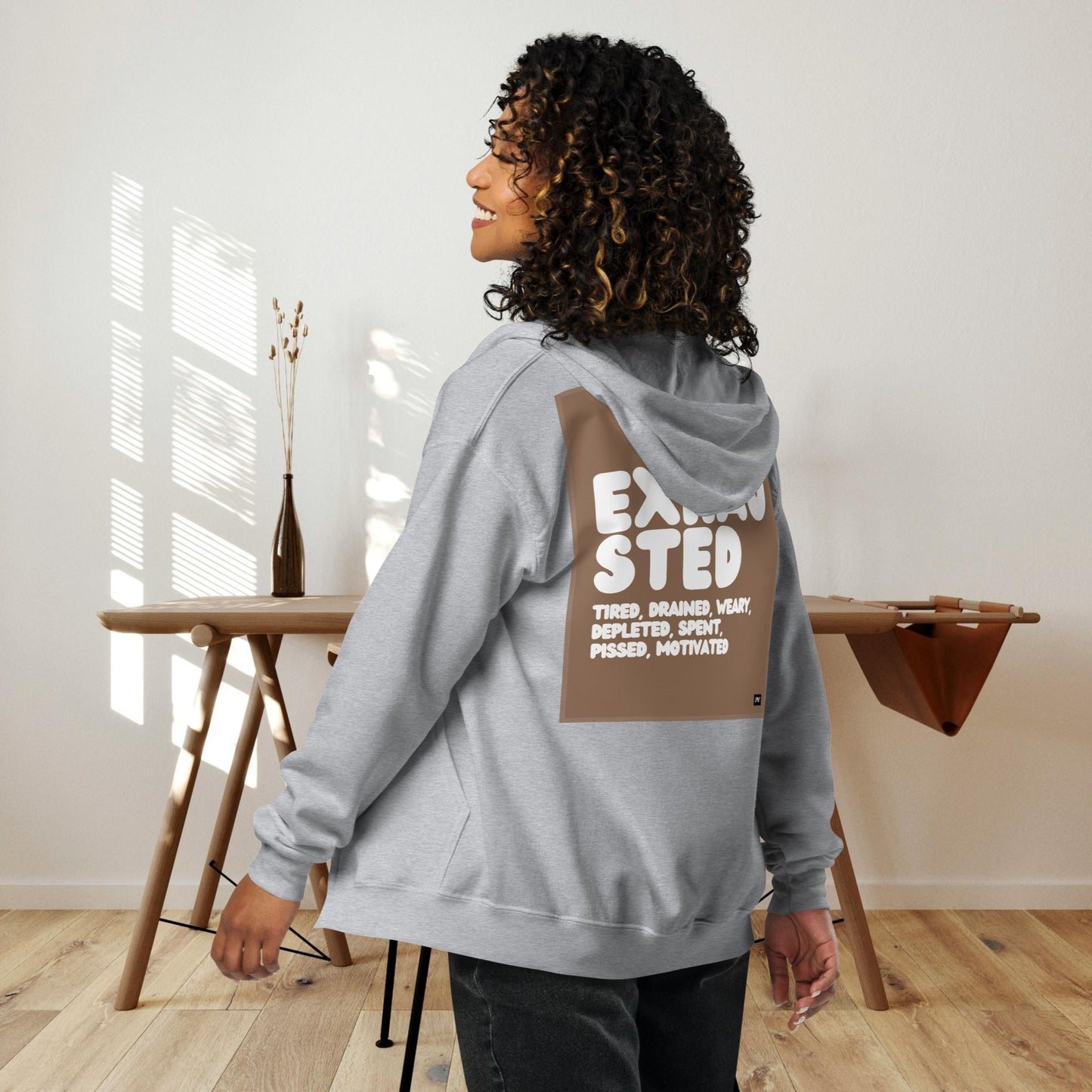 Exhausted in Brown and White Unisex Zip-Up Hoodie - Available in Assorted Colors