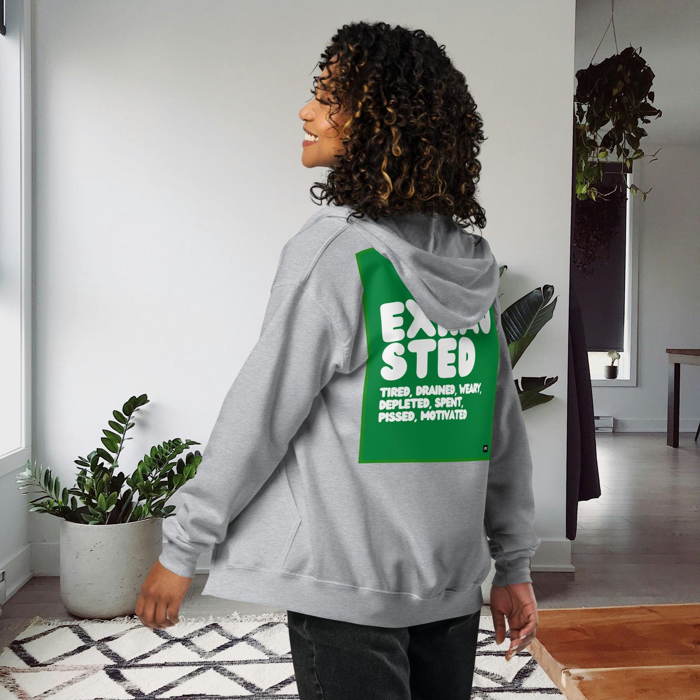 Exhausted in Green and White Unisex Zip-Up Hoodie - Available in Assorted Colors