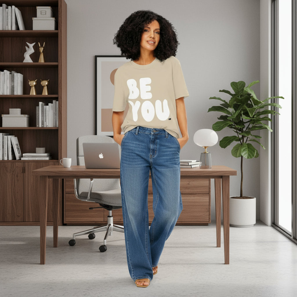 Be You in Beige and White Premium Unisex T-Shirt - The APWT Gift Shop