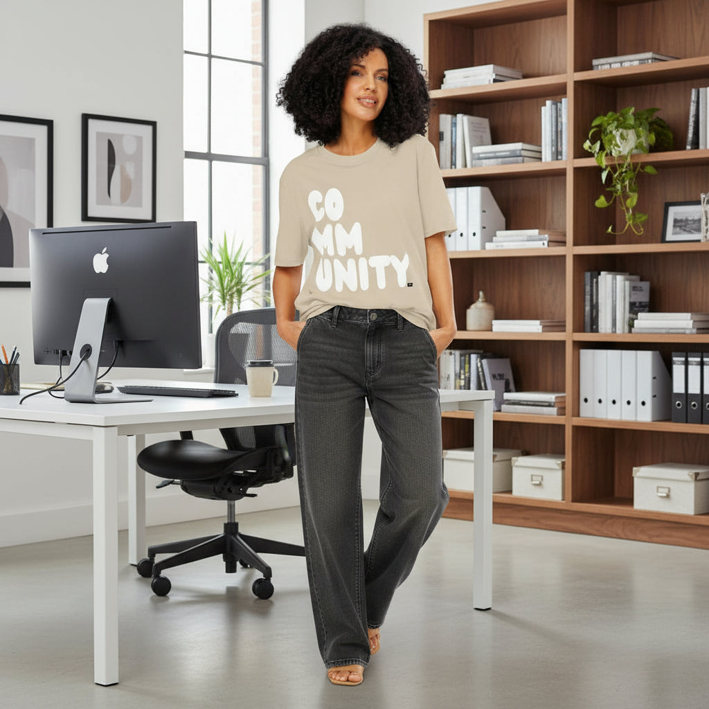 Community in Beige and White Premium Unisex T-Shirt - The APWT Gift Shop