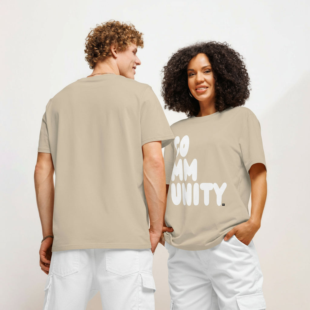 Community in Beige and White Premium Unisex T-Shirt - The APWT Gift Shop