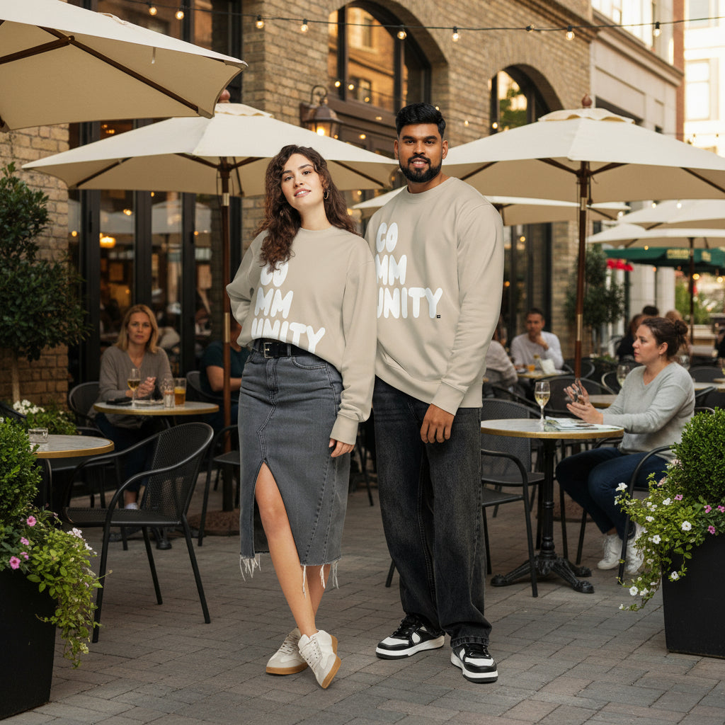 Community in Beige and White Premium Unisex Crew Neck Sweatshirt