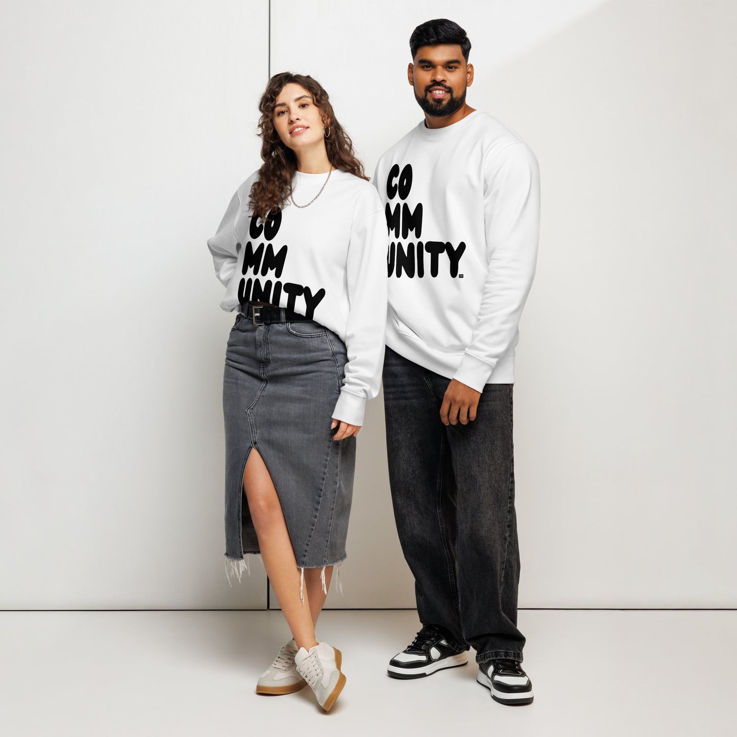 Community in Black and White Premium White Unisex Crew Neck Sweatshirt