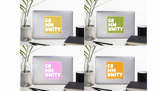 New Community Sticker's Blog Post's Cover Page featuring (4) of our Community Stickers in New Spring Colors