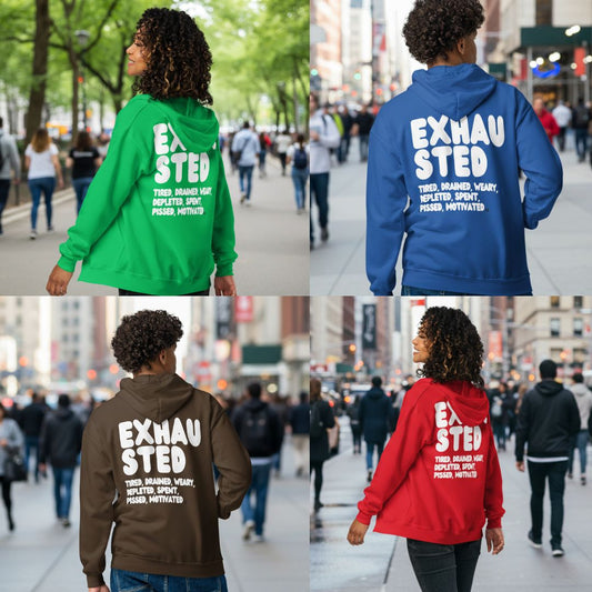 Exhausted Unisex Zip-Up Hoodies now in the Shop!