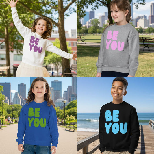 New Be You Kids Unisex Crew Neck Sweatshirts in the APWT Gift Shop!