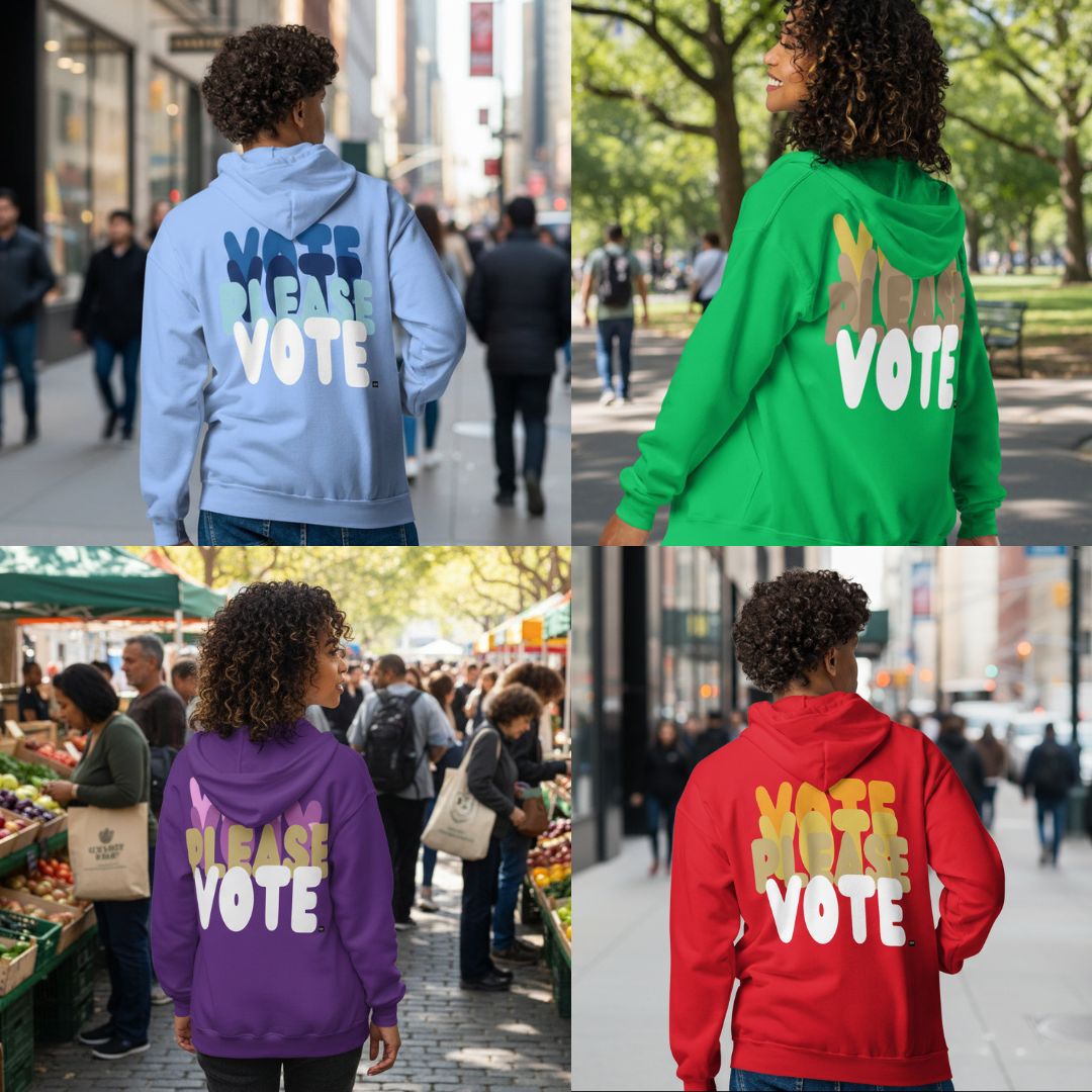 New Please Vote Unisex Zip-Up Hoodies in the APWT Gift Shop!
