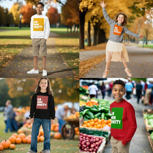 Fall Community Kids Unisex Crew Neck Sweatshirts are now in the Shop!