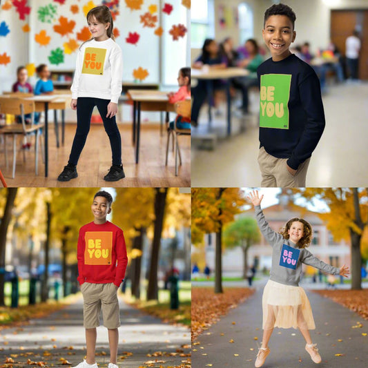 Be You Kids Fall Sweatshirts now in the Shop!