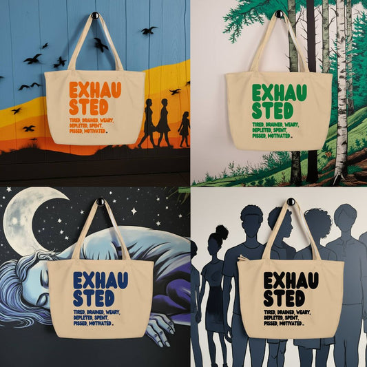 Exhausted Jumbo Tote Bags now in the Shop!