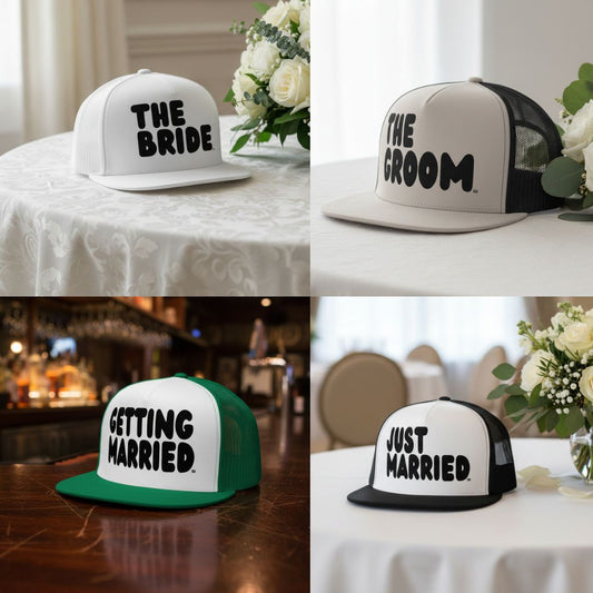 Wedding Themed Trucker Hats now in the Shop!