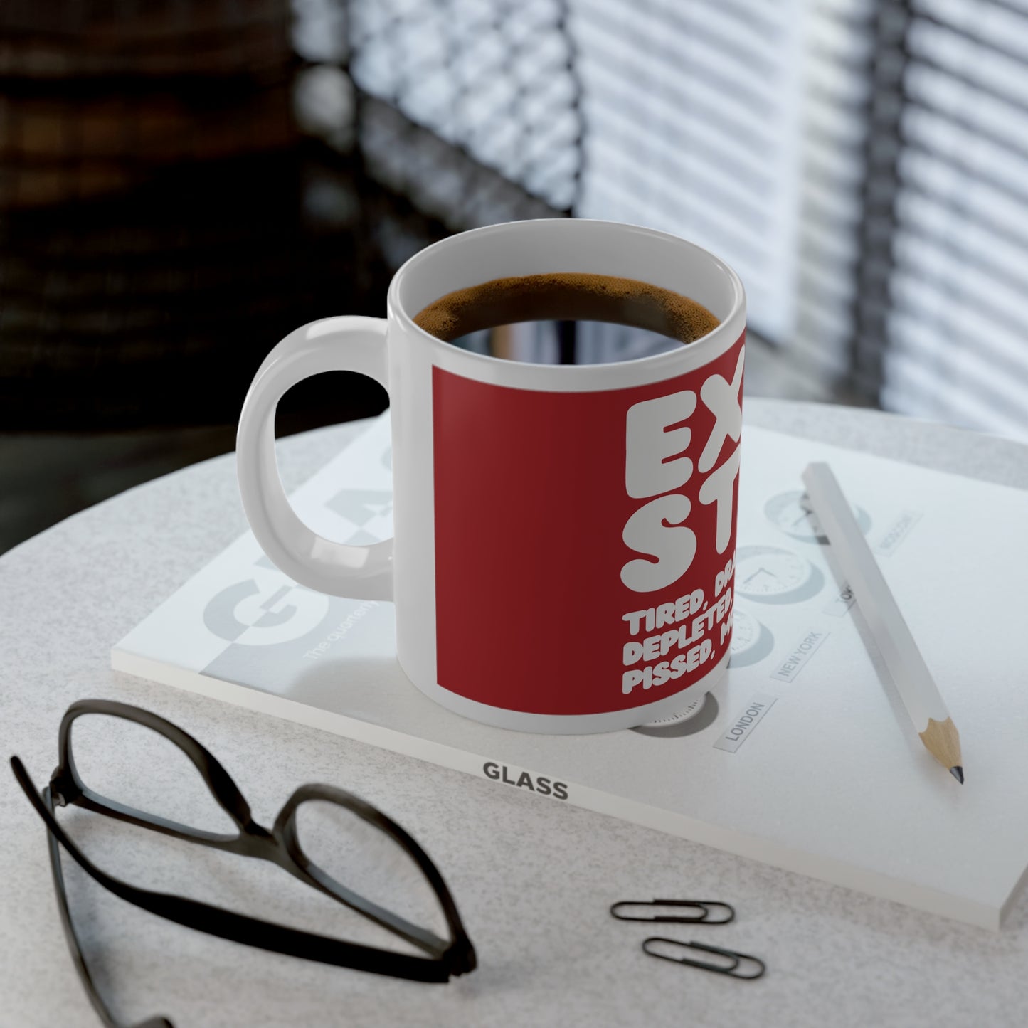Exhausted in Red and White Jumbo Mug - The APWT Gift Shop
