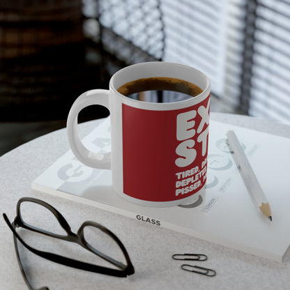 Exhausted in Red and White Jumbo Mug - The APWT Gift Shop