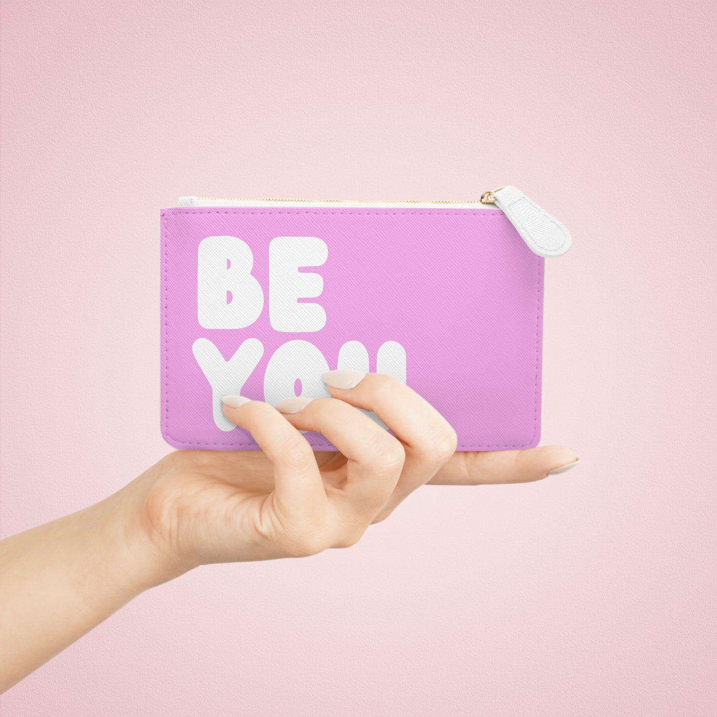 Be You Love in Pink and White Small Zip-Up Pouch