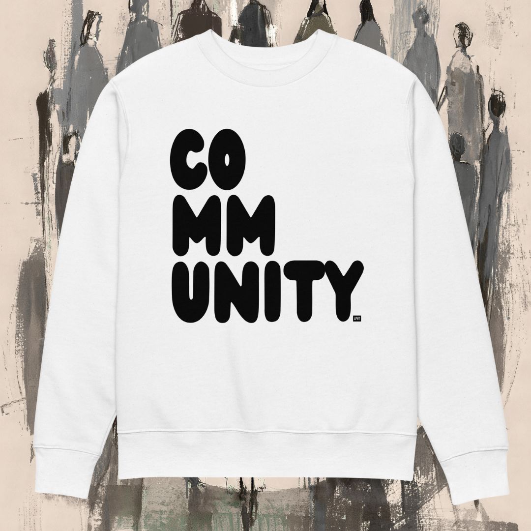 Community in Black and White Premium White Unisex Crew Neck Sweatshirt