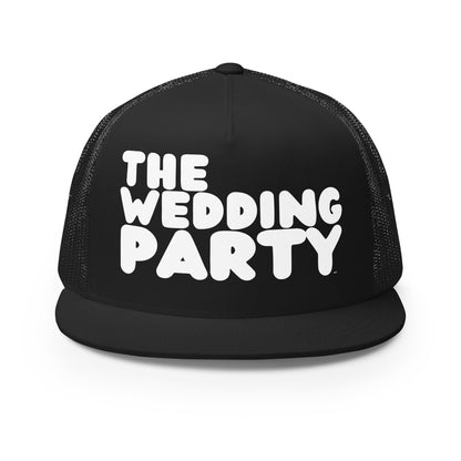 Front view of the The APWT Gift Shop's The Wedding Party Trucker Hat from the APWT Wedding Shop in Black