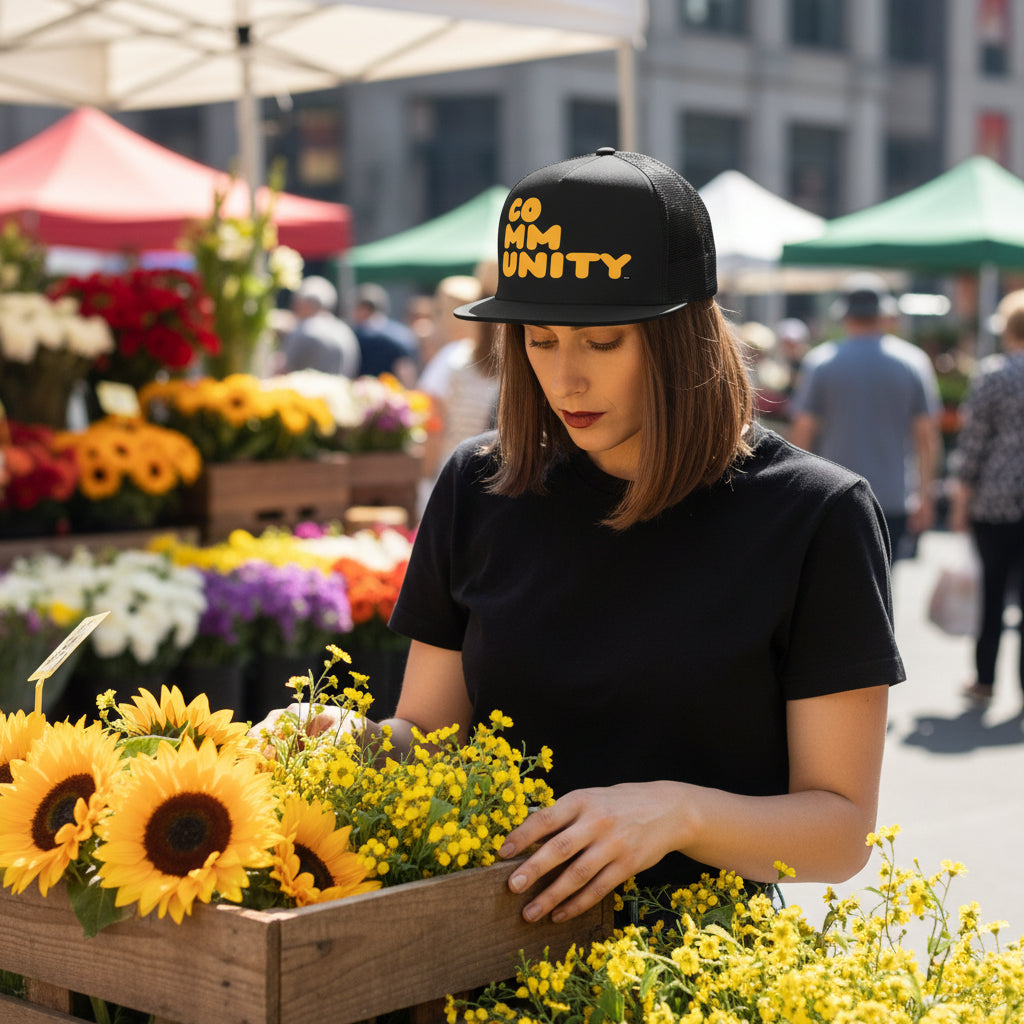 A Community in Sunflower Yellow Trucker Hat - Available in Assorted Colors