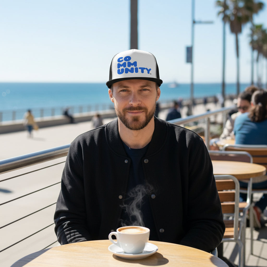 A Community in Ocean Blue Trucker Hat - Available in Assorted Colors