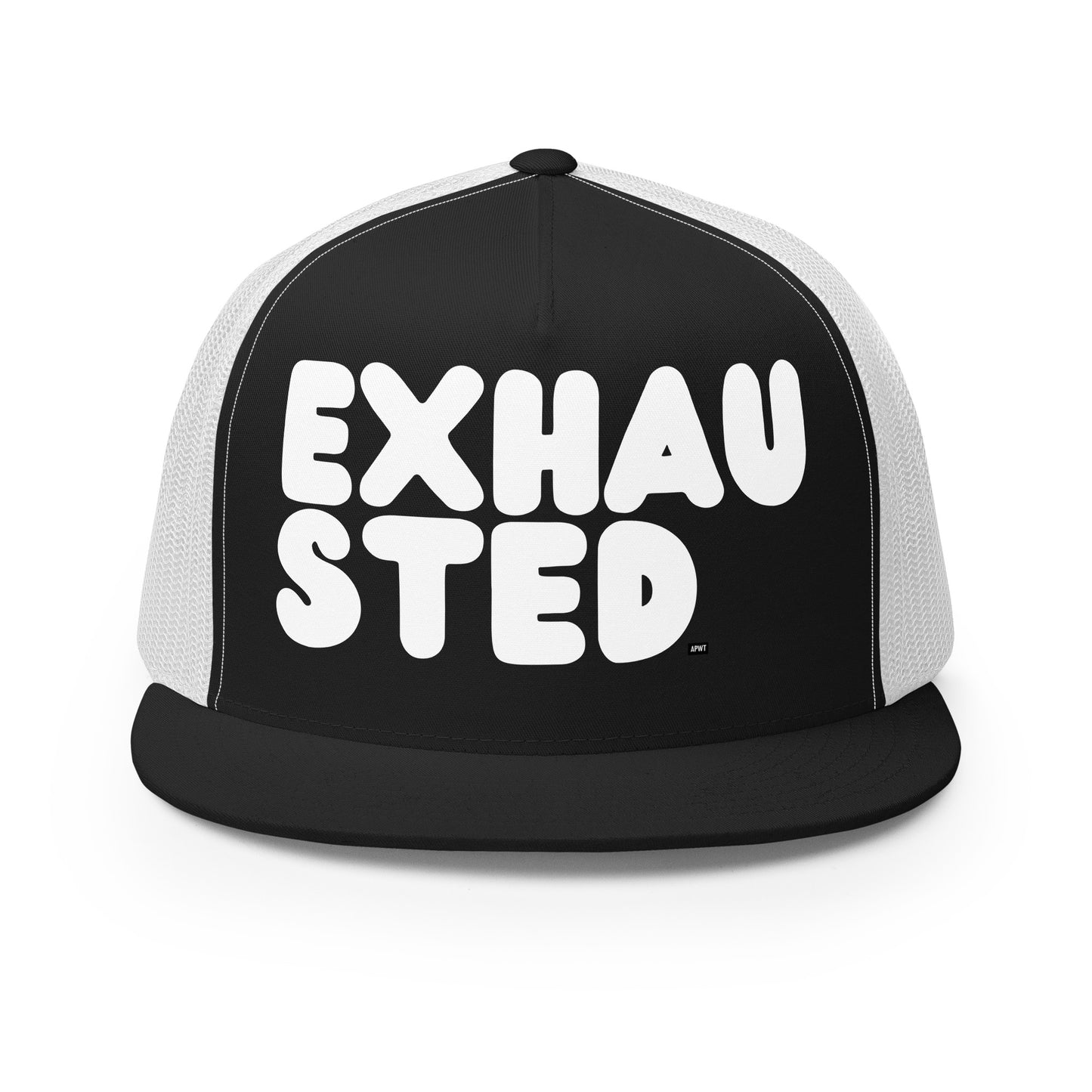 Exhausted in Black and White Trucker Hat - The APWT Gift Shop