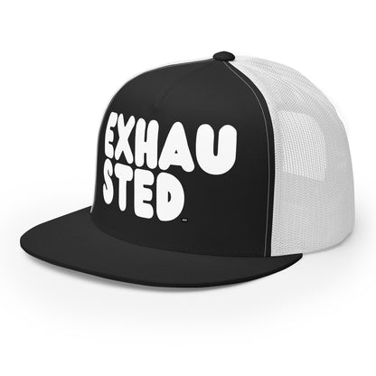 Exhausted in Black and White Trucker Hat - The APWT Gift Shop