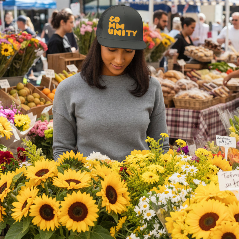 A Community in Sunflower Yellow Trucker Hat - Available in Assorted Colors