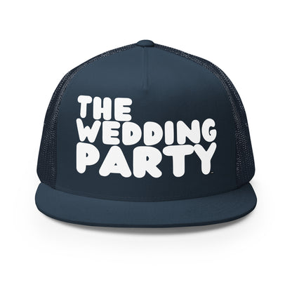 Front view of The APWT Gift Shop's The Wedding Party Trucker Hat from the APWT Wedding Shop in Navy Blue