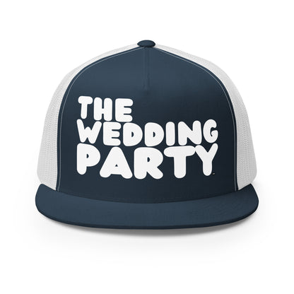 Front view of The APWT Gift Shop's The Wedding Party Trucker Hat from the APWT Wedding Shop in Navy/White 