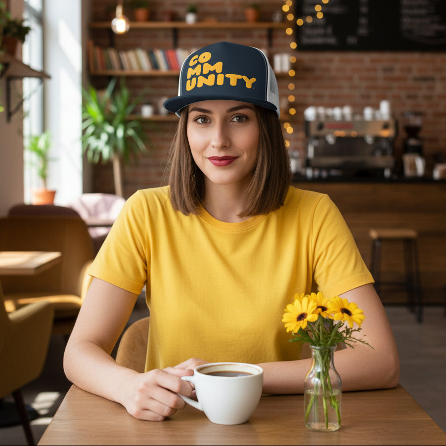 A Community in Sunflower Yellow Trucker Hat - Available in Assorted Colors