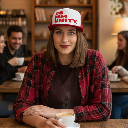 A Community in Balloon Red Trucker Hat - Available in Assorted Colors