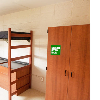 Exhausted in Green and White Vinyl Sticker