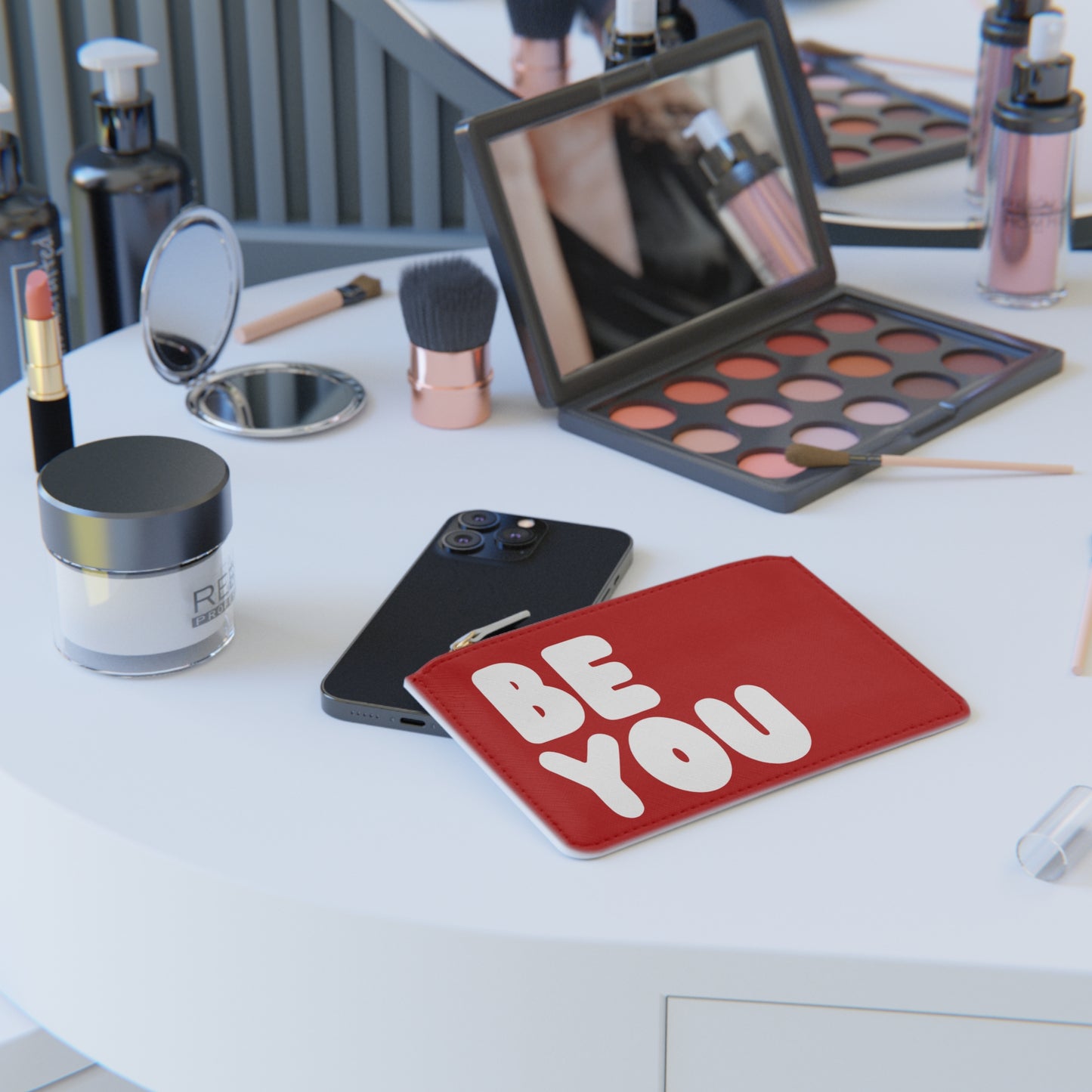 Be You Love in Red and White Small Zip-Up Pouch