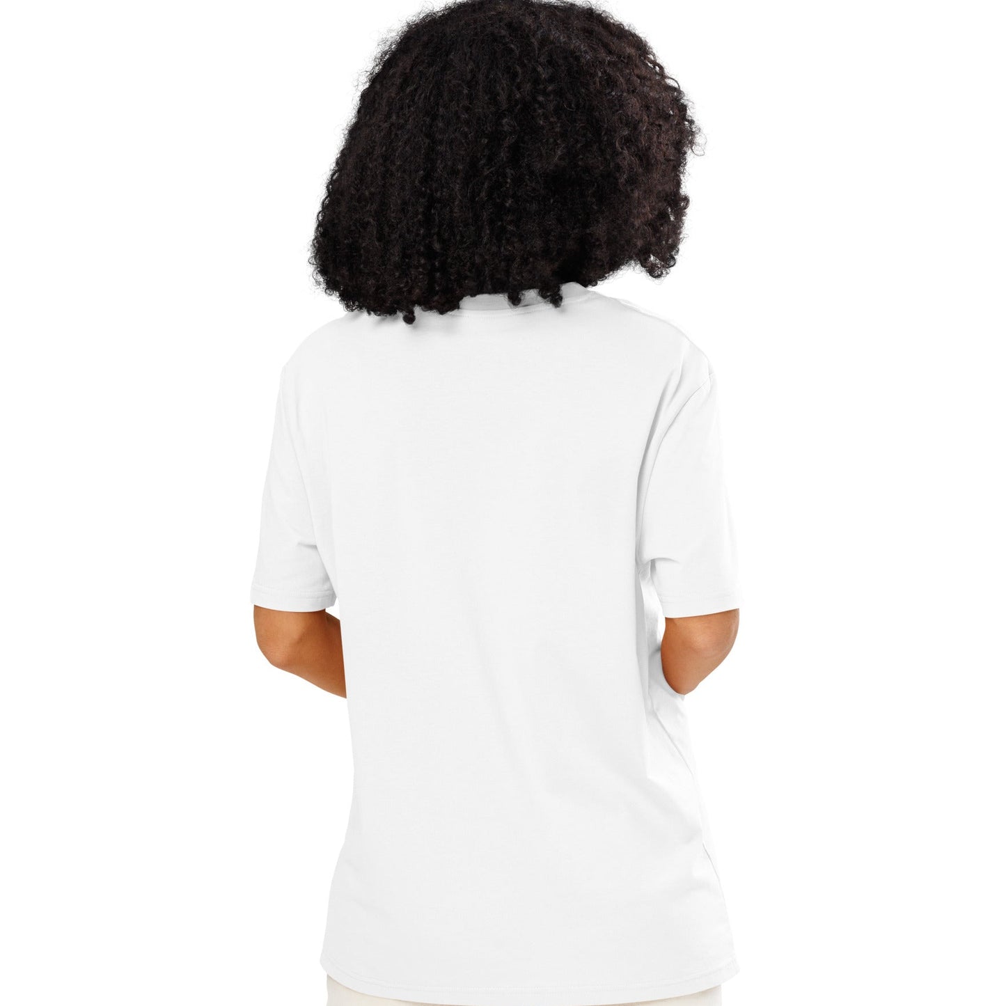 Back of Woman wearing Just Married Premium Unisex White T-Shirt 