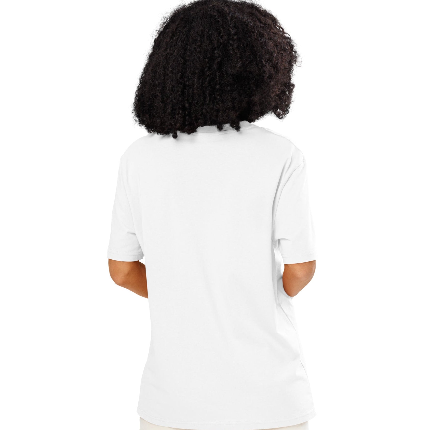 Back of Woman wearing Just Married Premium Unisex White T-Shirt 