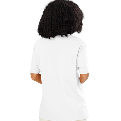 Back of Woman wearing Just Married Premium Unisex White T-Shirt 