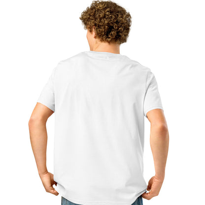 Back of man wearing Just Married Premium Unisex White T-Shirt 