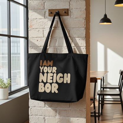 I Am Your Neighbor Jumbo Black Tote Bag