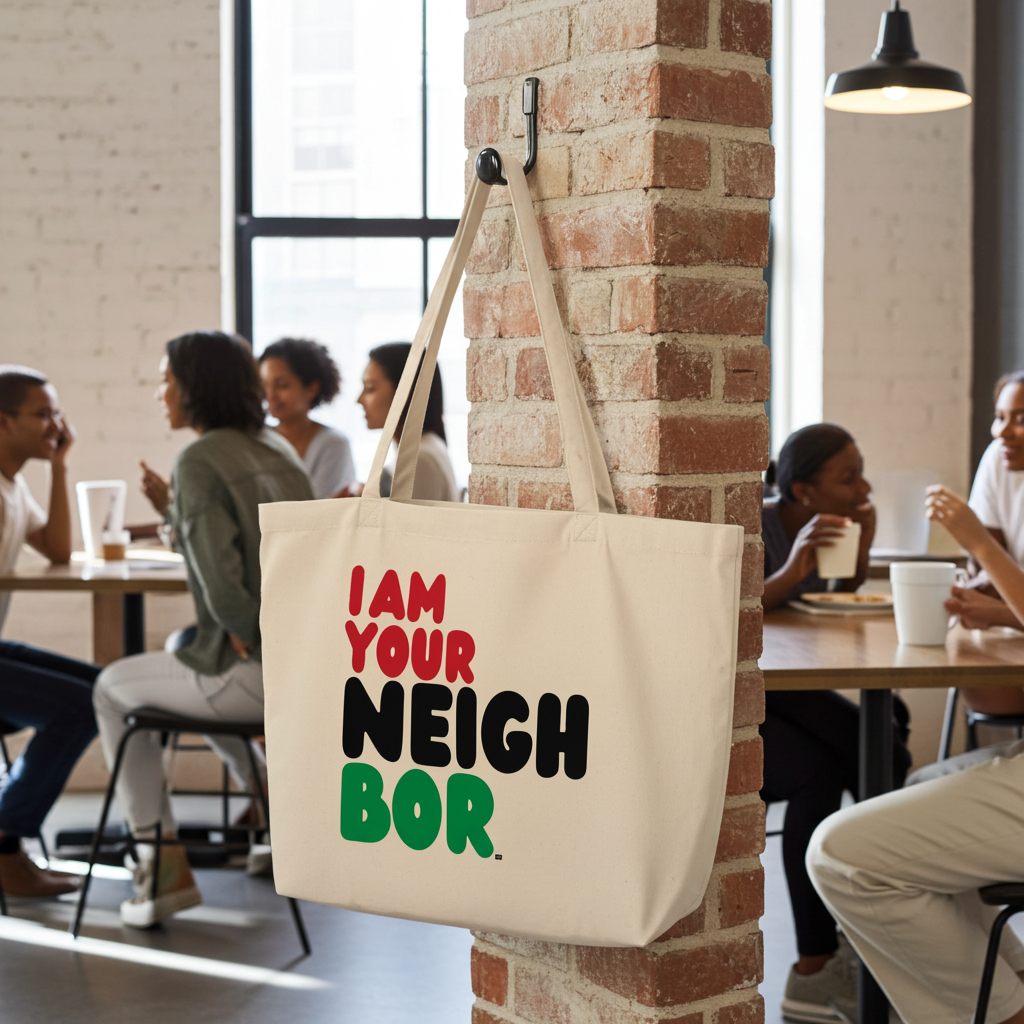 I Am Your Neighbor in Black Jumbo Tote Bag