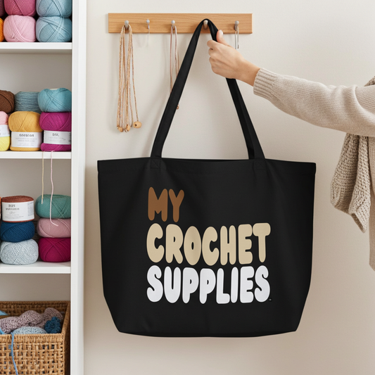 My Crochet Supplies Jumbo Black Tote Bag