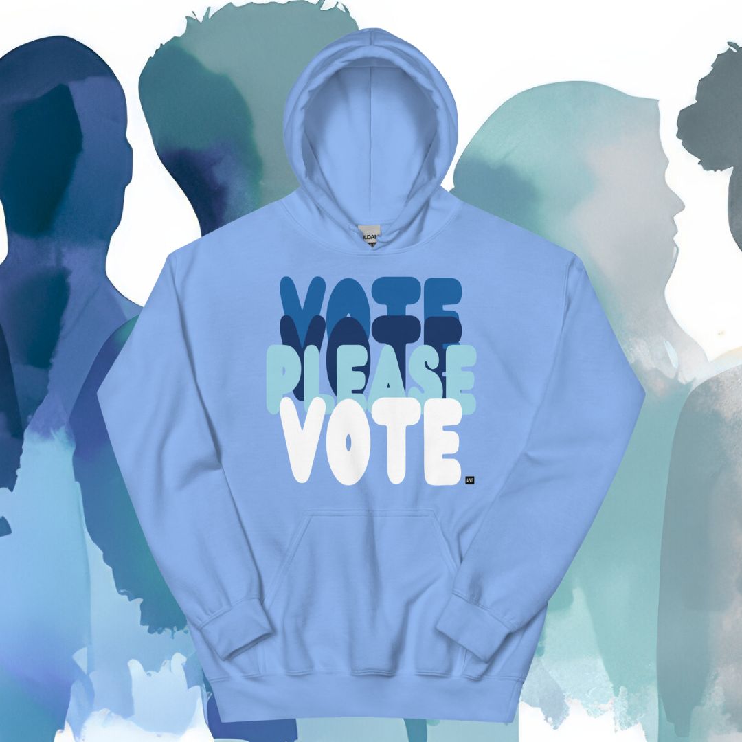 Please Vote in Sky Blue Unisex Hoodie