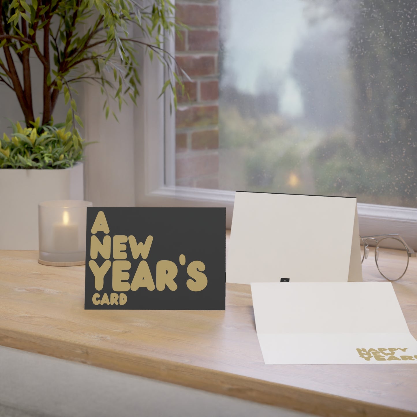 A New Year's Card in Black and Gold Greeting Card Set - 2 Sizes Available, Quantities of 10, 30, 50