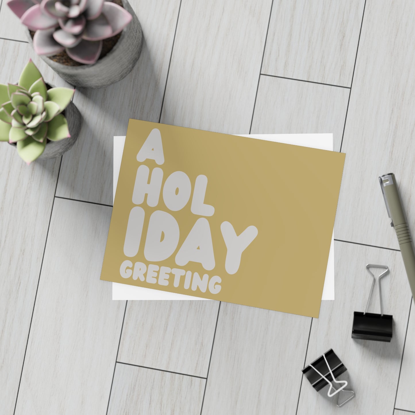 A Holiday Greeting in Gold and Grey Postcard Set - 2 Sizes Available, Quantities of 10, 30, 50