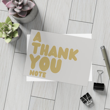 A Thank You Note in Grey and Gold Postcard Set - 2 Sizes Available, Quantities of 10, 30, 50