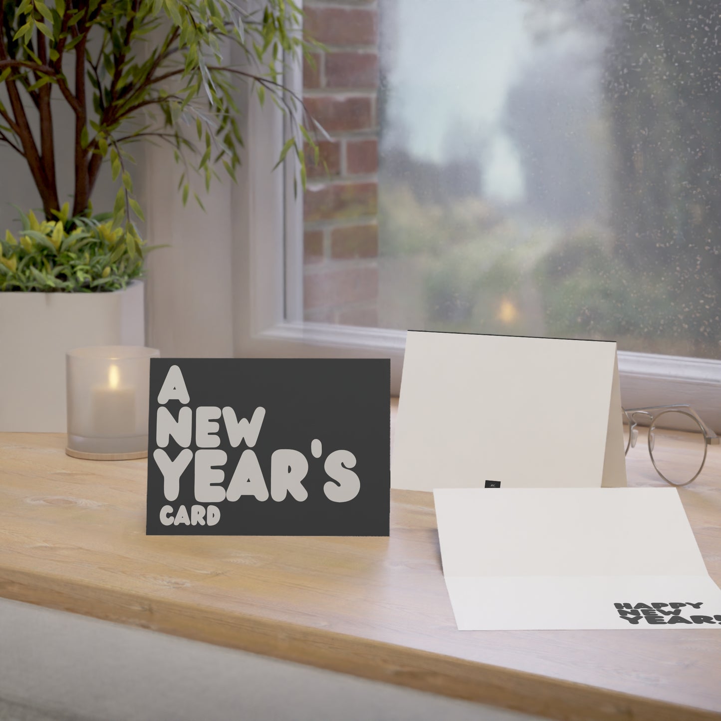 A New Year's Card in Black and Silver Greeting Card Set - 2 Sizes Available, Quantities of 10, 30, 50