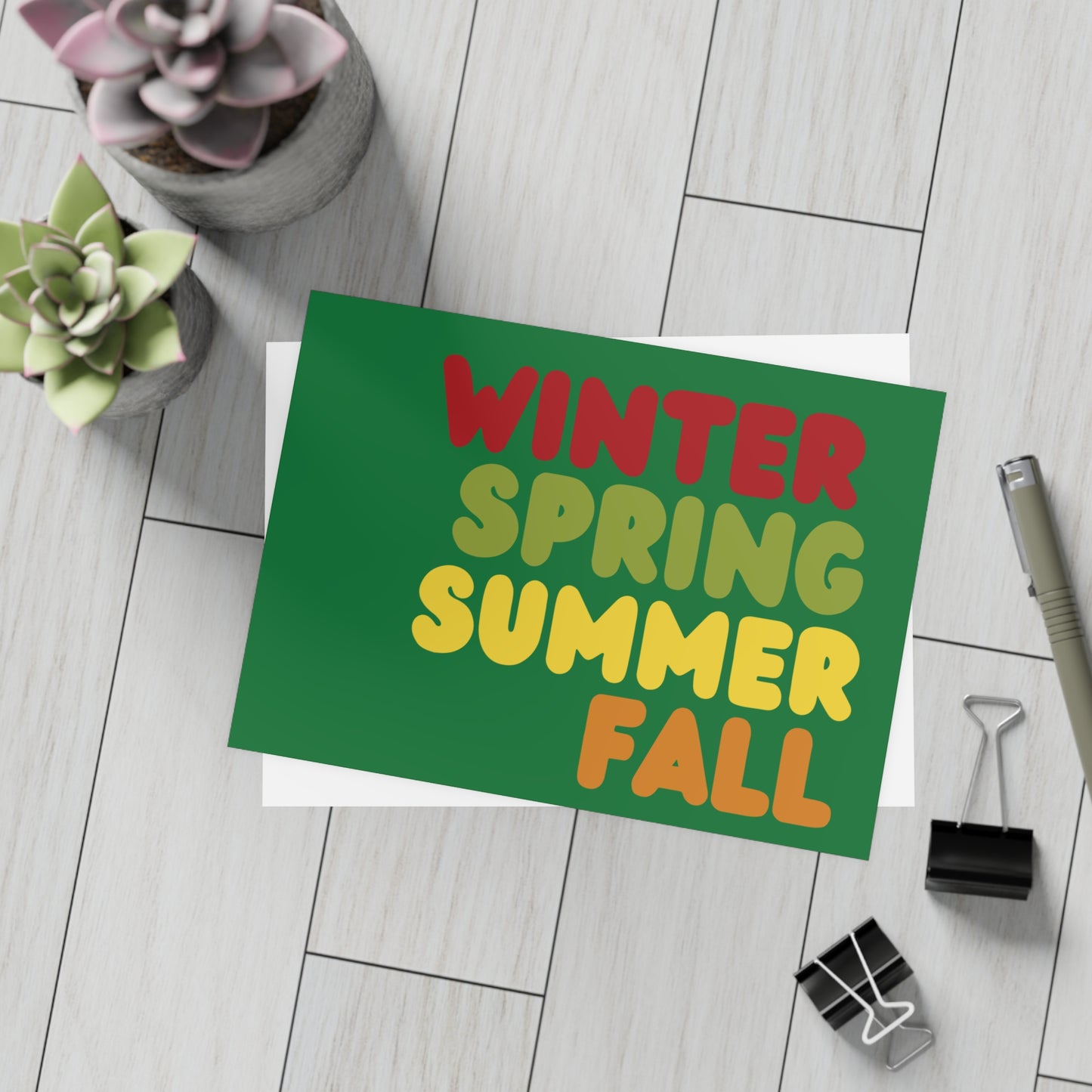 Green Winter Seasons Postcard Set - 2 Sizes Available, Quantities of 10, 30, 50