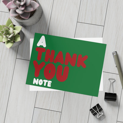 A Holiday Thank You Note in Green Postcard Set - 2 Sizes Available, Quantities of 10, 30, 50