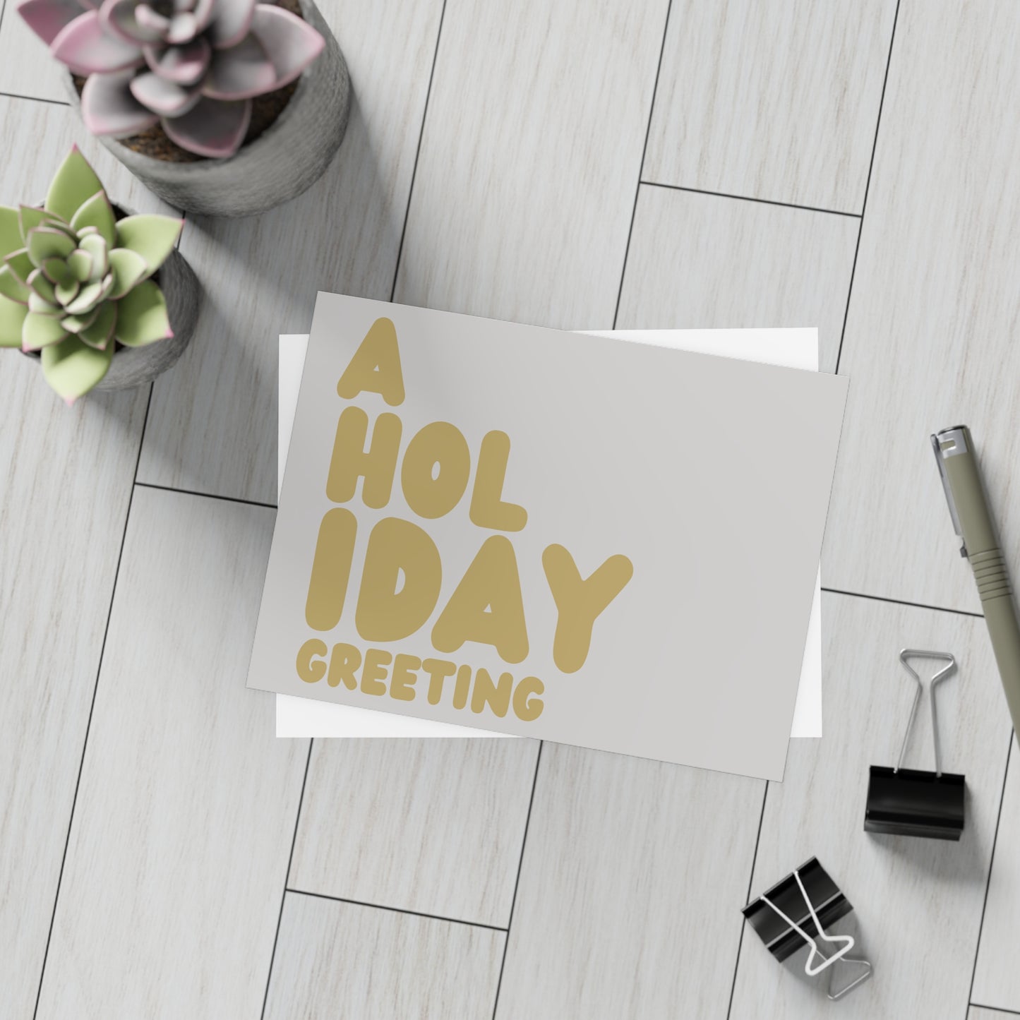 A Holiday Greeting in Grey and Gold Postcard Set - 2 Sizes Available, Quantities of 10, 30, 50