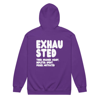 Exhausted in Purple Unisex Zip-Up Hoodie from the APWT Gift Shop 
