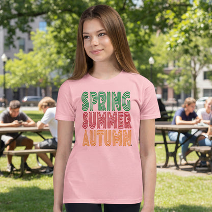 Girl wearing The Spring into Summer Kid's Unisex T-Shirt in Pink