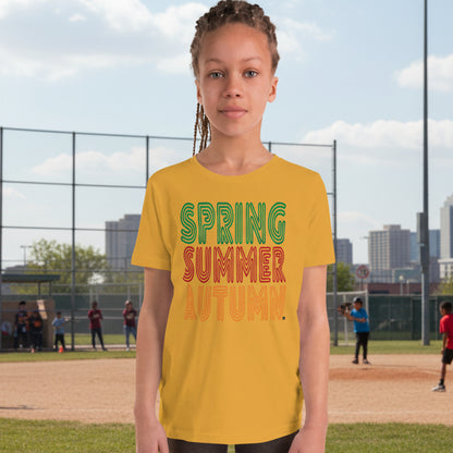 Girl wearing The Spring into Summer Kid's Unisex T-Shirt in Yellow