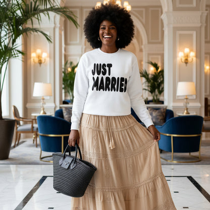 Just Married Premium Unisex Crew Neck White Sweatshirt